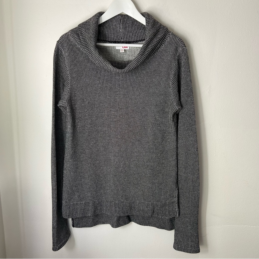LNA Grey Ribbed Cowl Neck Long Sleeve Top - Medium
